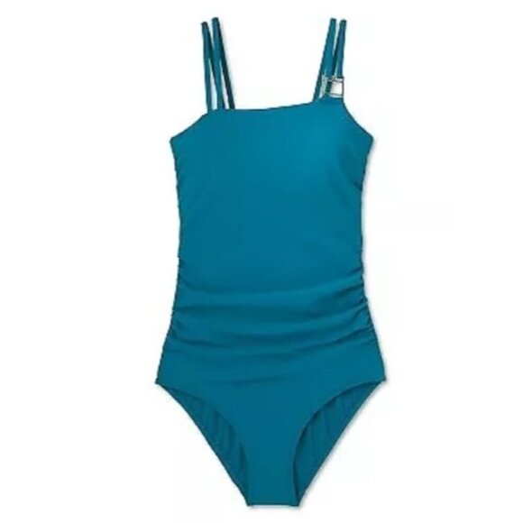 Aqua Green Womens Large UPF 50 Double Strap Asymmetrical One Piece Swimsuit 1977 - Picture 1 of 9